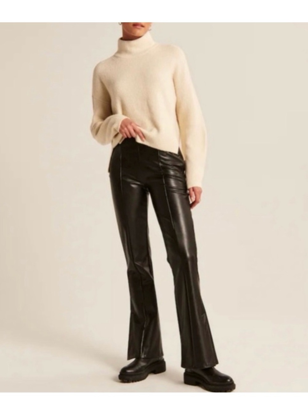 Abercrombie & Fitch Vegan Leather Flare Pants Black Size Small Curve Love